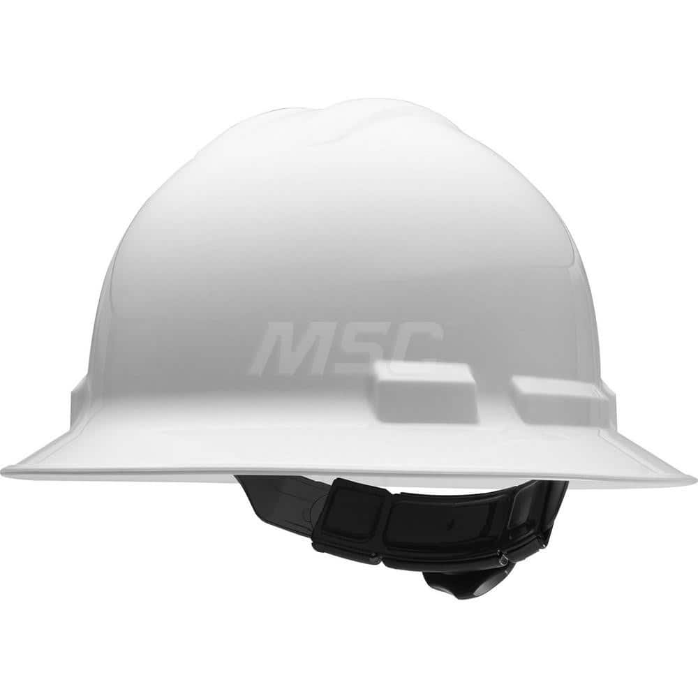 Hard Hat: Impact Resistant & Water Resistant, Full Brim, Class E & G, 4-Point Suspension