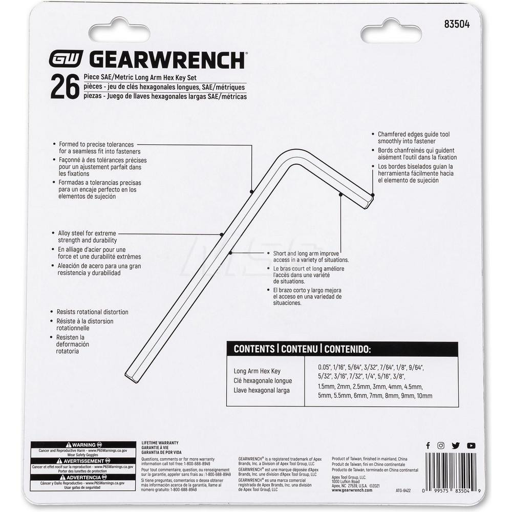 GEARWRENCH - Hex Key Sets: Tool Type: Hex; Handle Type: L-Handle;  Measurement Type: SAE, Metric | MSC Direct