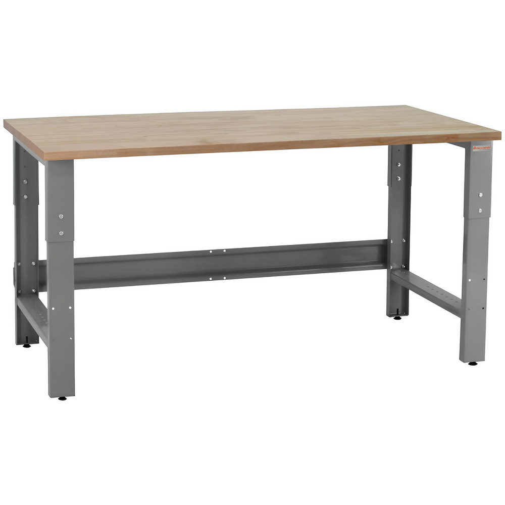 Work Bench: 72" Wide, 30" Deep, 30 to 36" High, Oiled, Maple Top, Steel Base, Gray - 1200 lb Capacity, Square Edge, Assembly Required