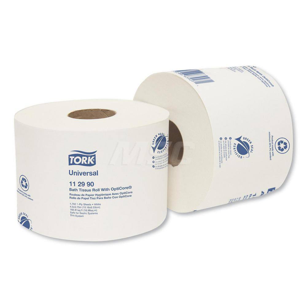 Bathroom Tissue: Standard Roll, Recycled Fiber, 1-Ply, White