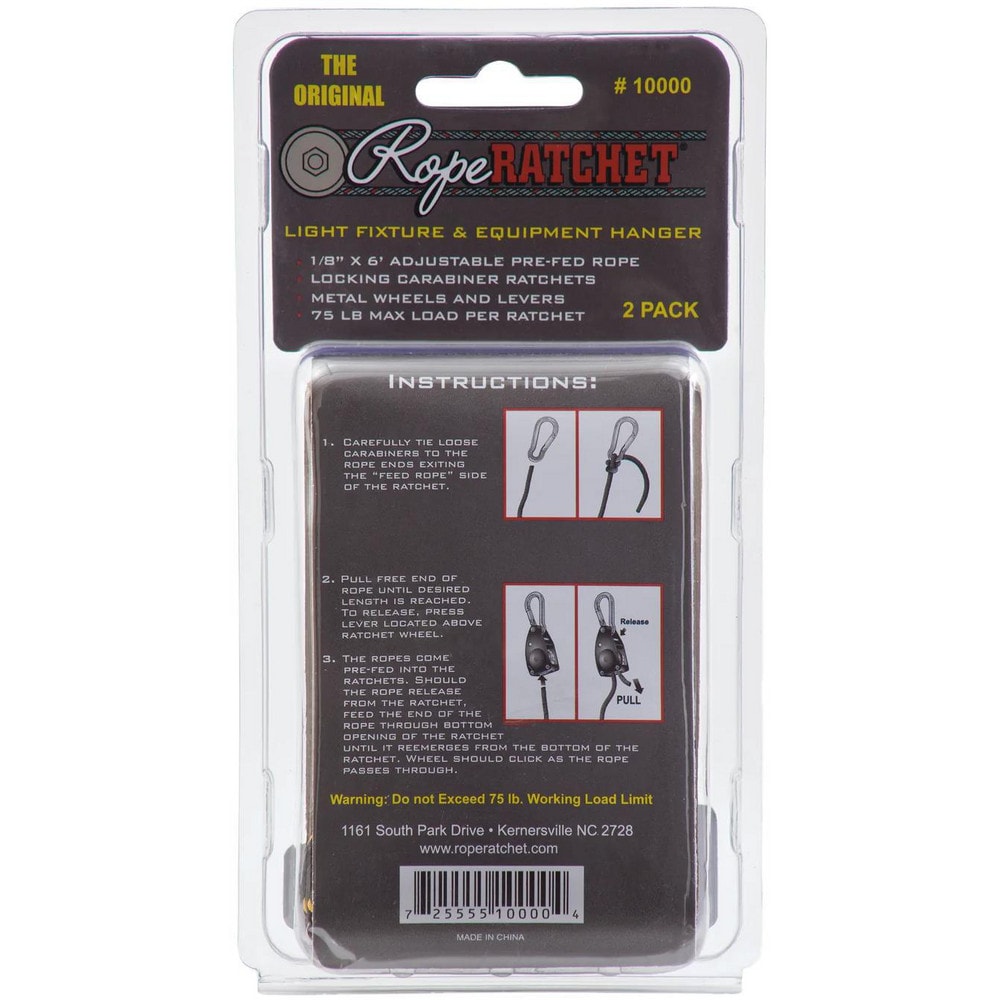 Rope Ratchet - Ratchet Rope Tie Down Kit: 75 lb Limit, 6' OAL, 1/8 ...