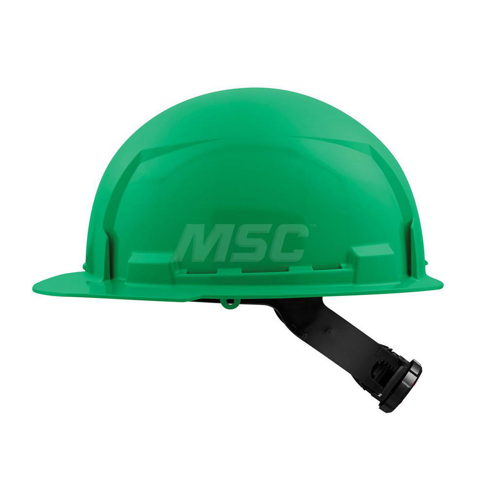 Hard Hat: Construction, Front Brim, Class E, 4-Point Suspension - Green, HDPE