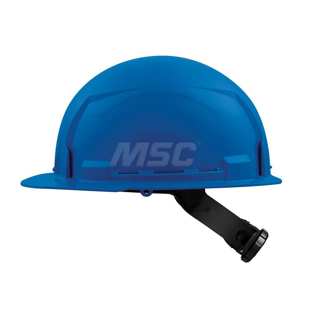 Hard Hat: Construction, Front Brim, Class E, 4-Point Suspension - Blue, HDPE