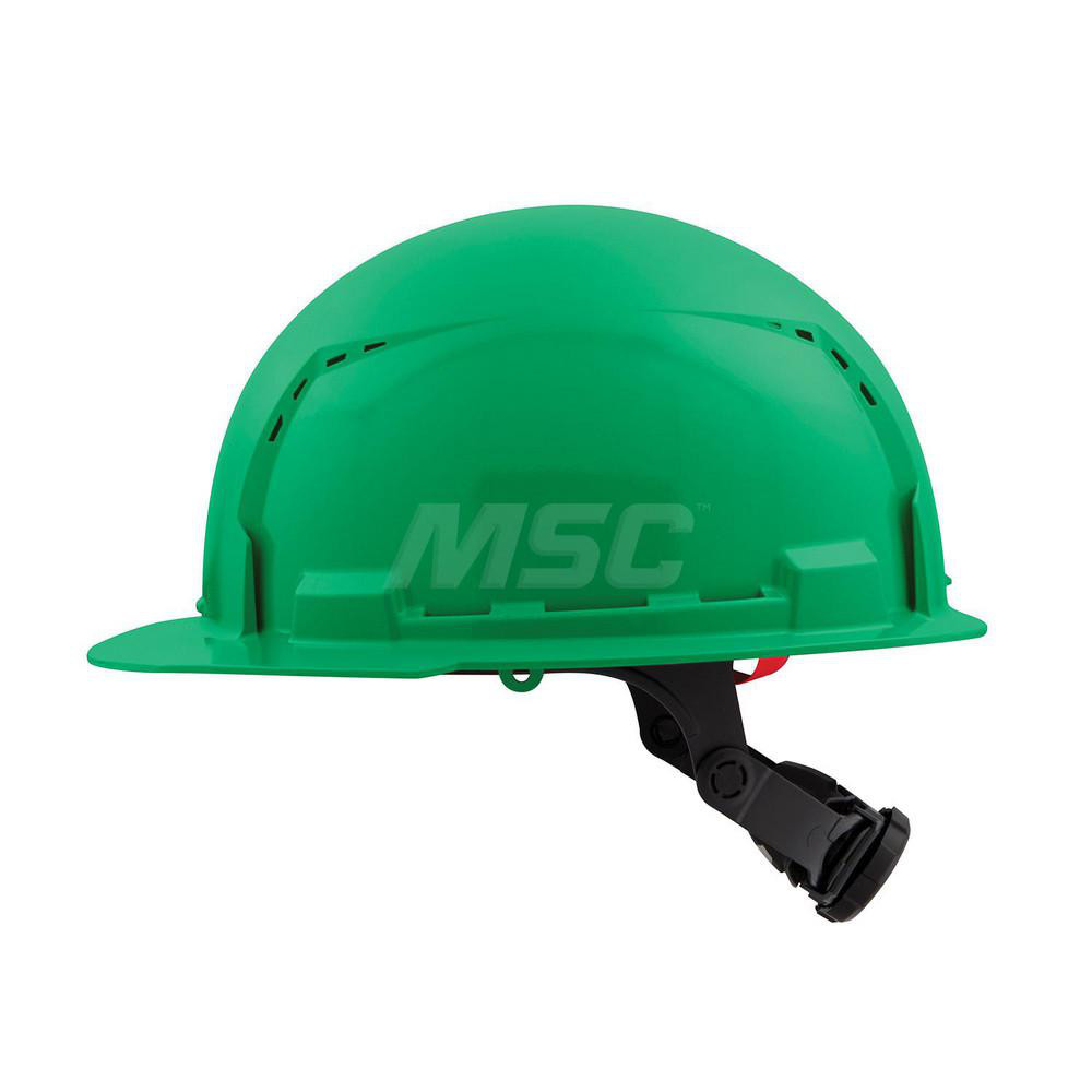 Hard Hat: Construction, Front Brim, Class C, 6-Point Suspension - Green, HDPE