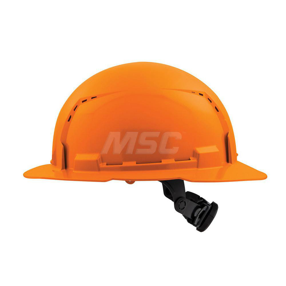 Hard Hat: Construction, Full Brim, Class C, 6-Point Suspension - Orange, HDPE, Vented