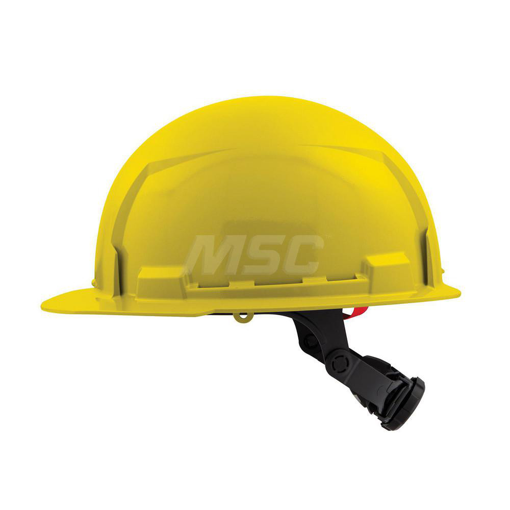 Hard Hat: Construction, Front Brim, Class E, 6-Point Suspension - Yellow, HDPE
