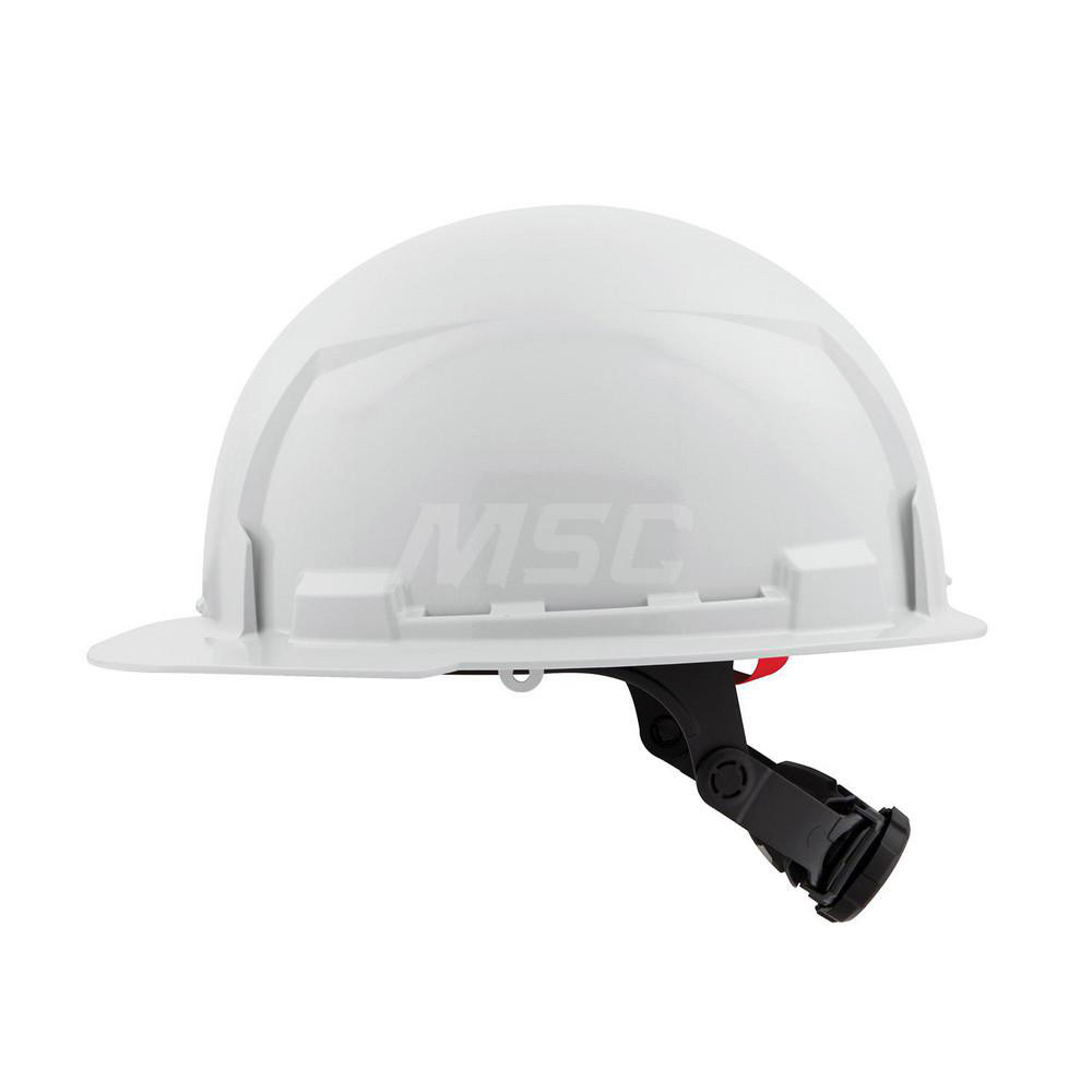 Hard Hat: Construction, Front Brim, Class E, 6-Point Suspension - White, HDPE