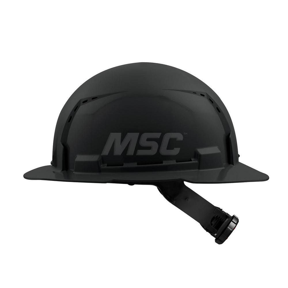 Hard Hat: Construction, Full Brim, Class C, 4-Point Suspension - Black, HDPE