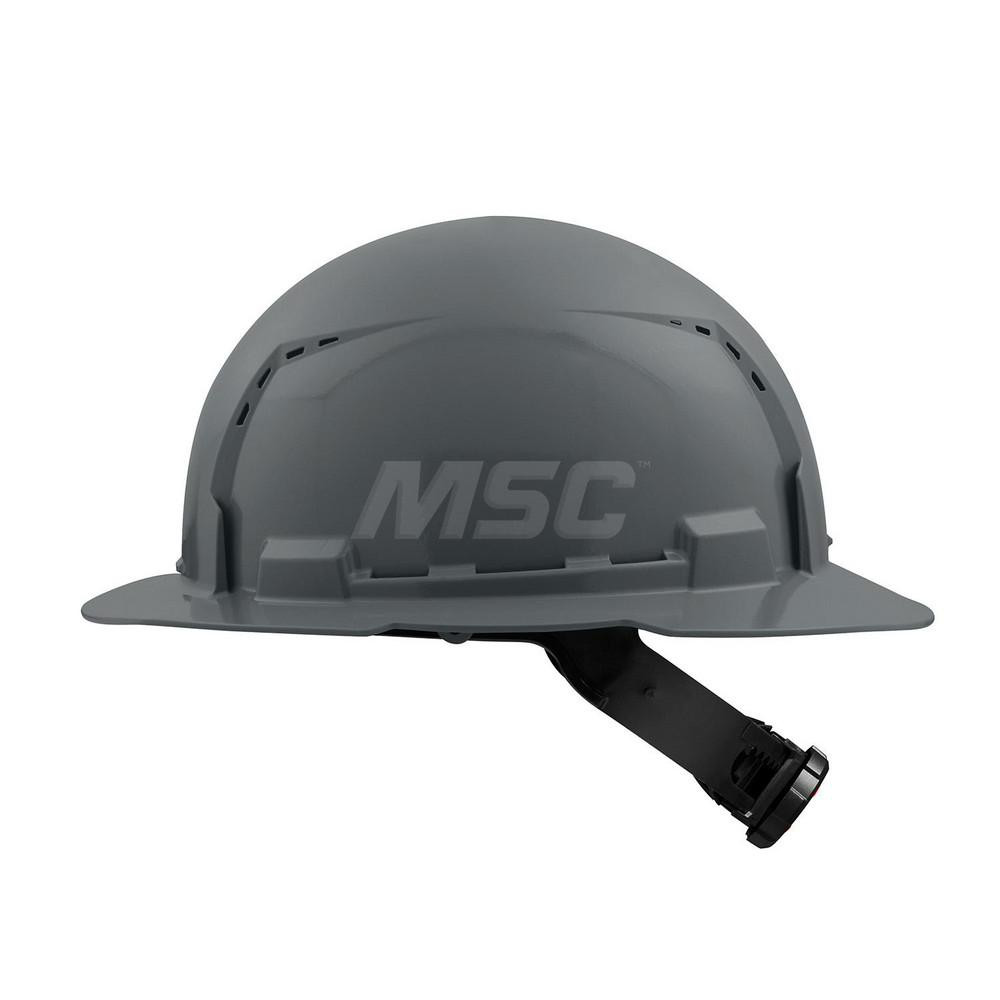 Hard Hat: Construction, Full Brim, Class C, 4-Point Suspension - Gray, HDPE