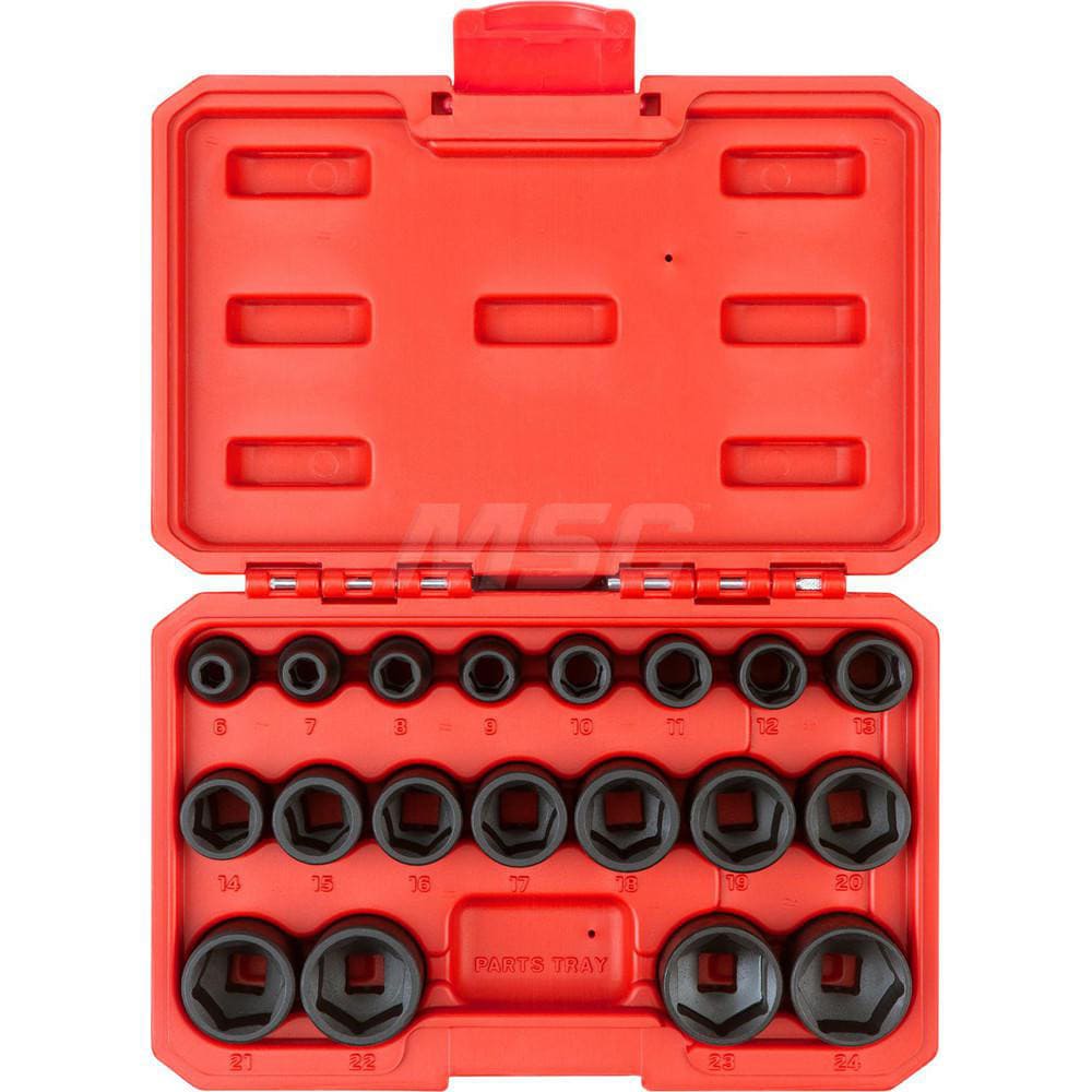 3/8 Inch Drive 6-Point Impact Socket Set, 19-Piece (6-24 mm) - Case