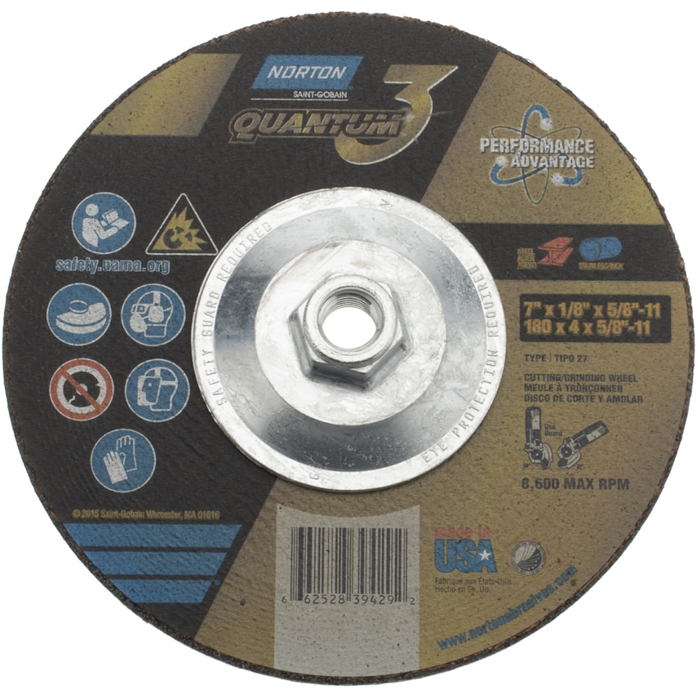 Depressed Center Wheel: Type 27, 7" Dia, Ceramic