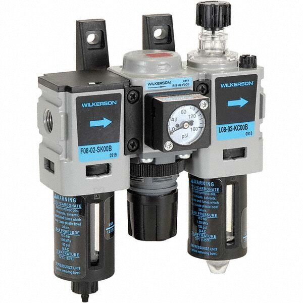 FRL Combination Unit: 1/4 NPT, Miniature, 3 Pc Filter-Regulator-Lubricator with Pressure Gauge