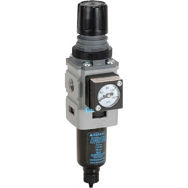 Wilkerson B08-02-FLG0B FRL Combination Unit: 1/4 NPT, Miniature, 1 Pc Filter/Regulator with Pressure Gauge 