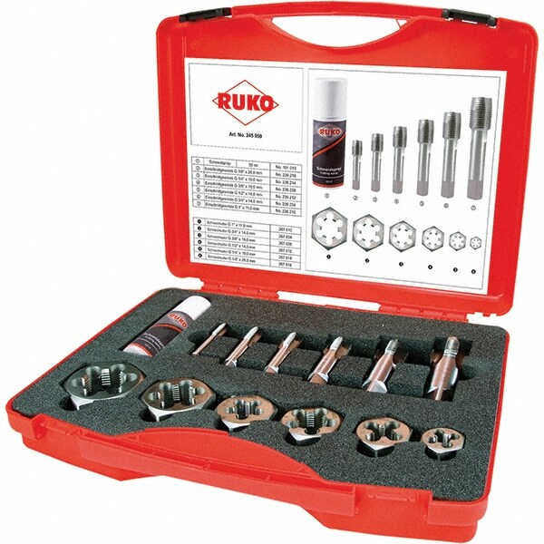 Tap & Die Set: 1/8 to 1" Taps, 1/8 to 1" Dies, BSP
