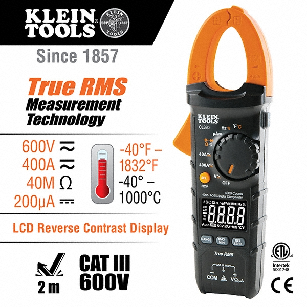 Klein Tools Clamp Meters Clamp Meter Type Auto Ranging Measures