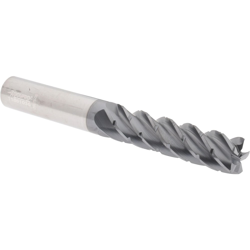 Corner Radius End Mill: 1/2" Dia, 2" LOC, 38 deg Helix, Corner Radius End, Centercutting Series HS