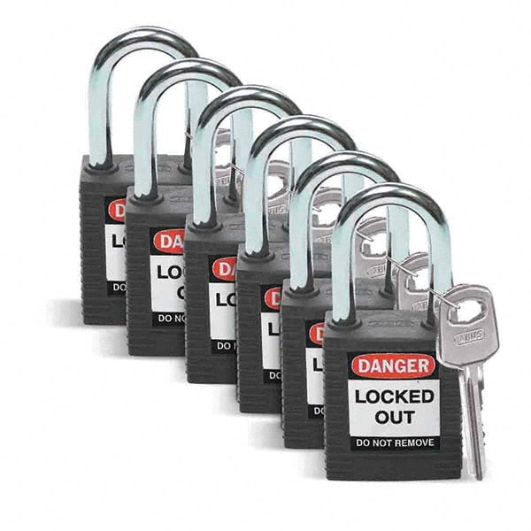 Lockout Padlock: Keyed Alike, Key Retaining, Nylon, Nylon Shackle, Black