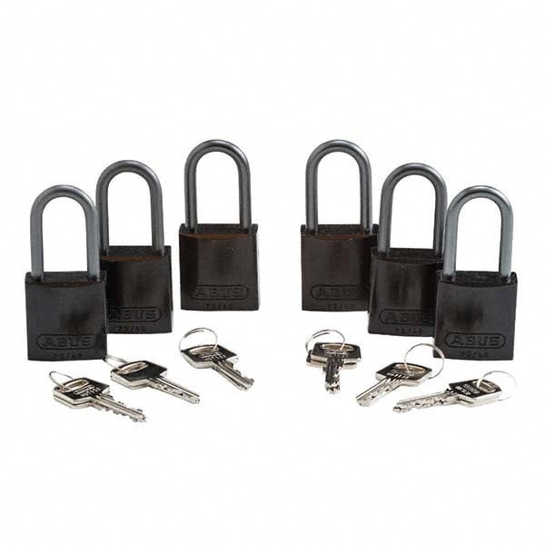 Lockout Padlock: Keyed Different, Aluminum, Aluminum Shackle, Black