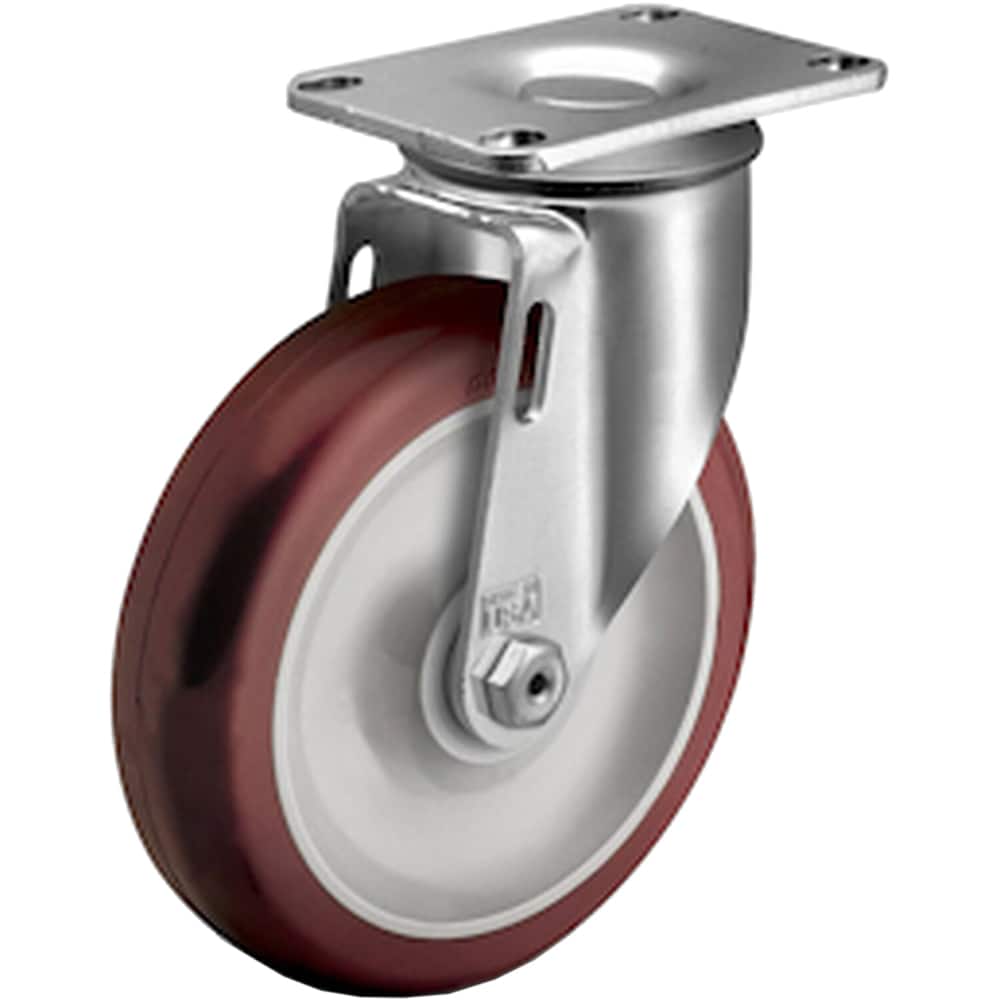 Swivel Top Plate Caster: Polyurethane, 3-1/2" Wheel Dia, 1-1/4" Wheel Width, 250 lb Capacity, 4-11/16" OAH