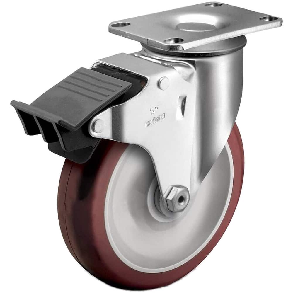 Swivel Top Plate Caster: Polyurethane, 3-1/2" Wheel Dia, 1-1/4" Wheel Width, 250 lb Capacity, 4-11/16" OAH