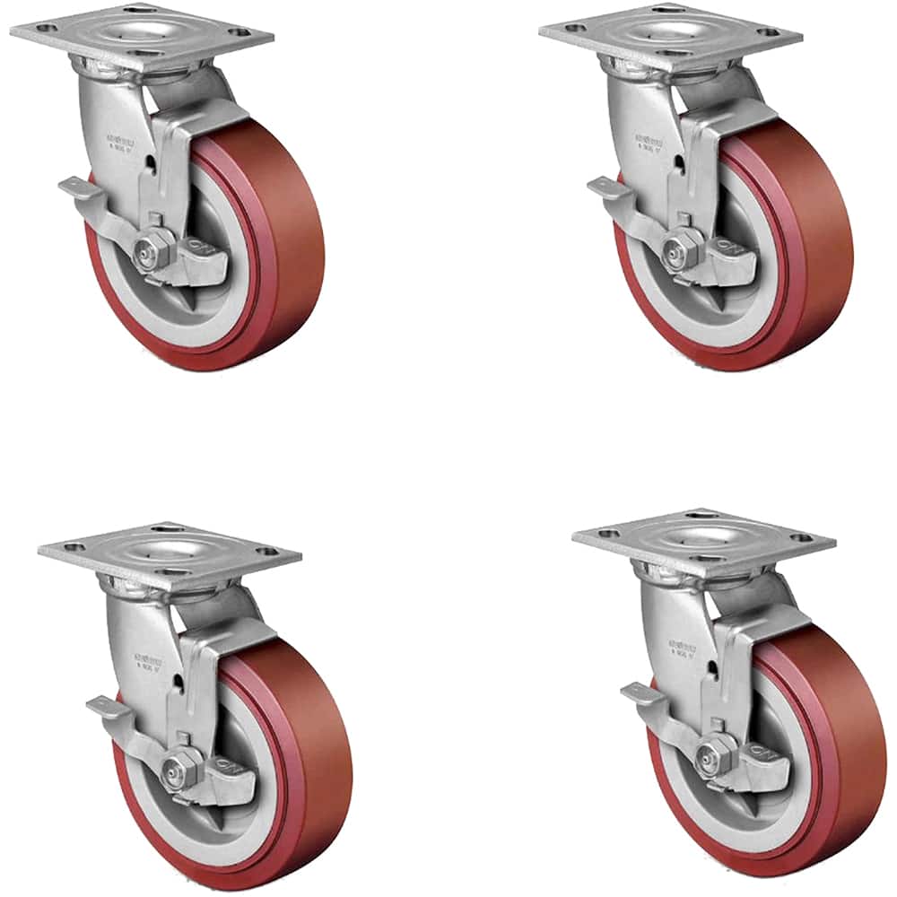 Linco CWL-0010619 Swivel Top Plate Caster: Polyurethane, 6" Wheel Dia, 2" Wheel Width, 3,600 lb Capacity, 7-1/2" OAH 