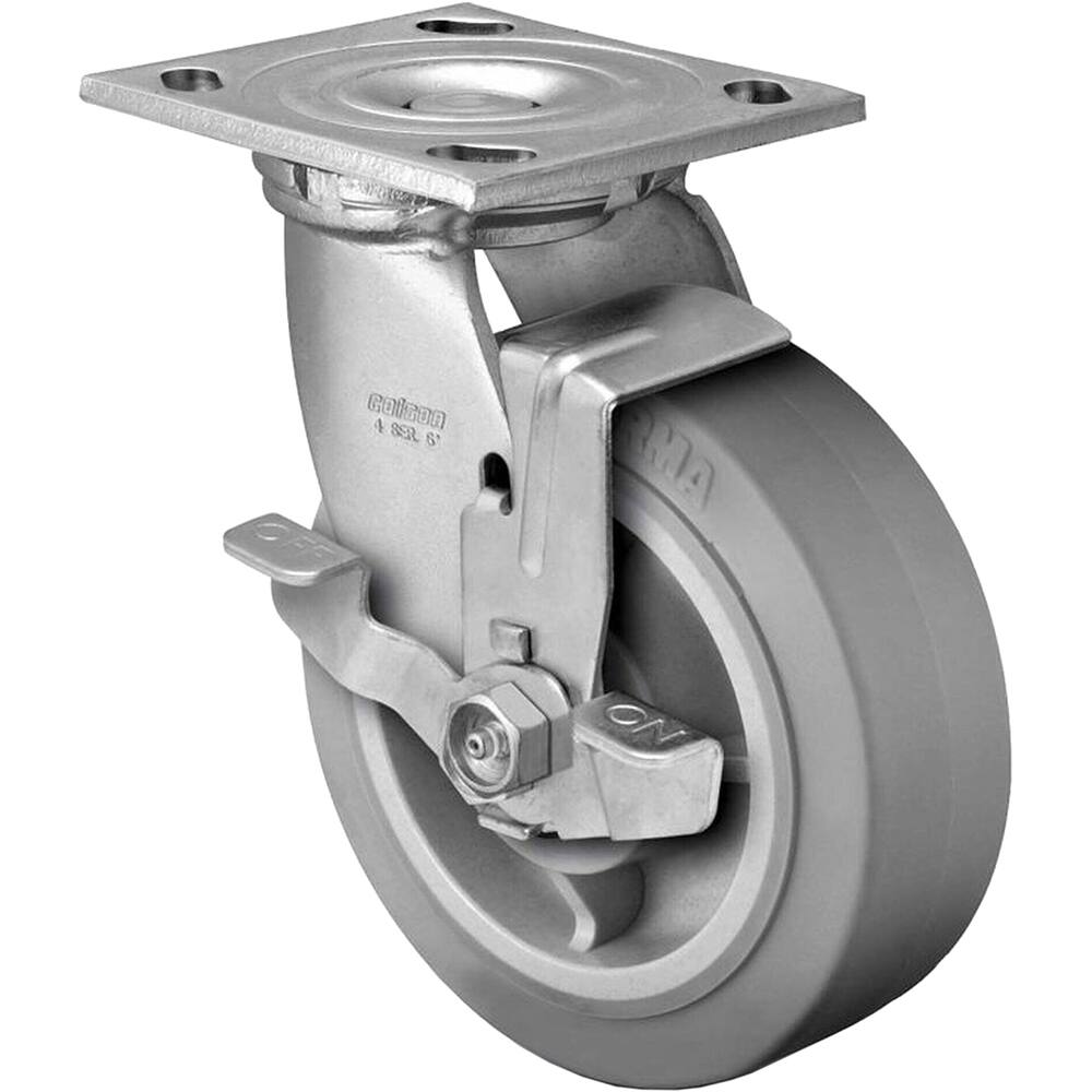 Swivel Top Plate Caster: Thermoplastic Rubber Elastomer, 6" Wheel Dia, 2" Wheel Width, 600 lb Capacity, 7-1/2" OAH
