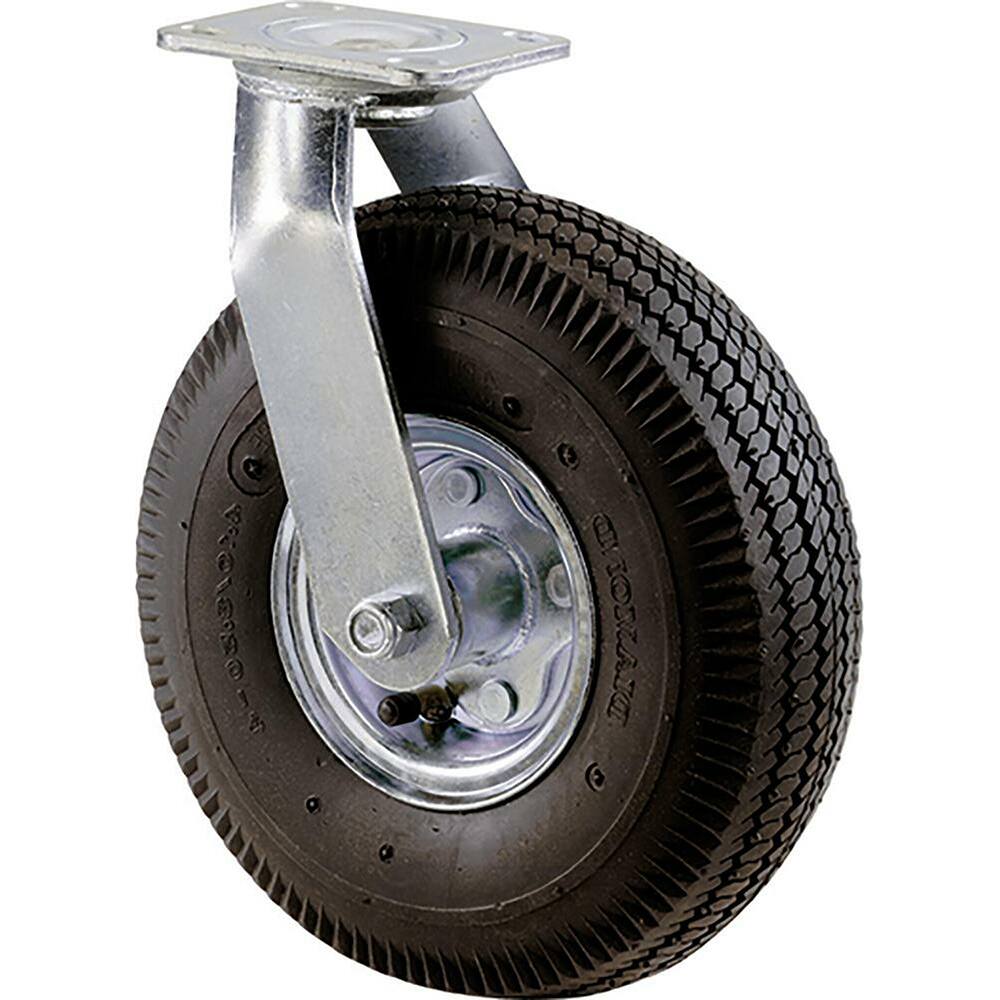 Swivel Top Plate Caster: Rubber, 10" Wheel Dia, 3-1/2" Wheel Width, 300 lb Capacity, 11-1/2" OAH