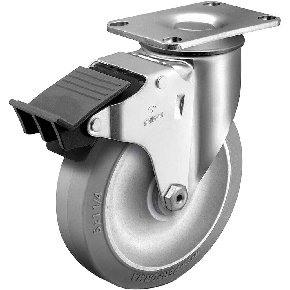 Swivel Top Plate Caster: Thermoplastic Rubber Elastomer, 3-1/2" Wheel Dia, 1-1/4" Wheel Width, 250 lb Capacity, 4-11/16" OAH