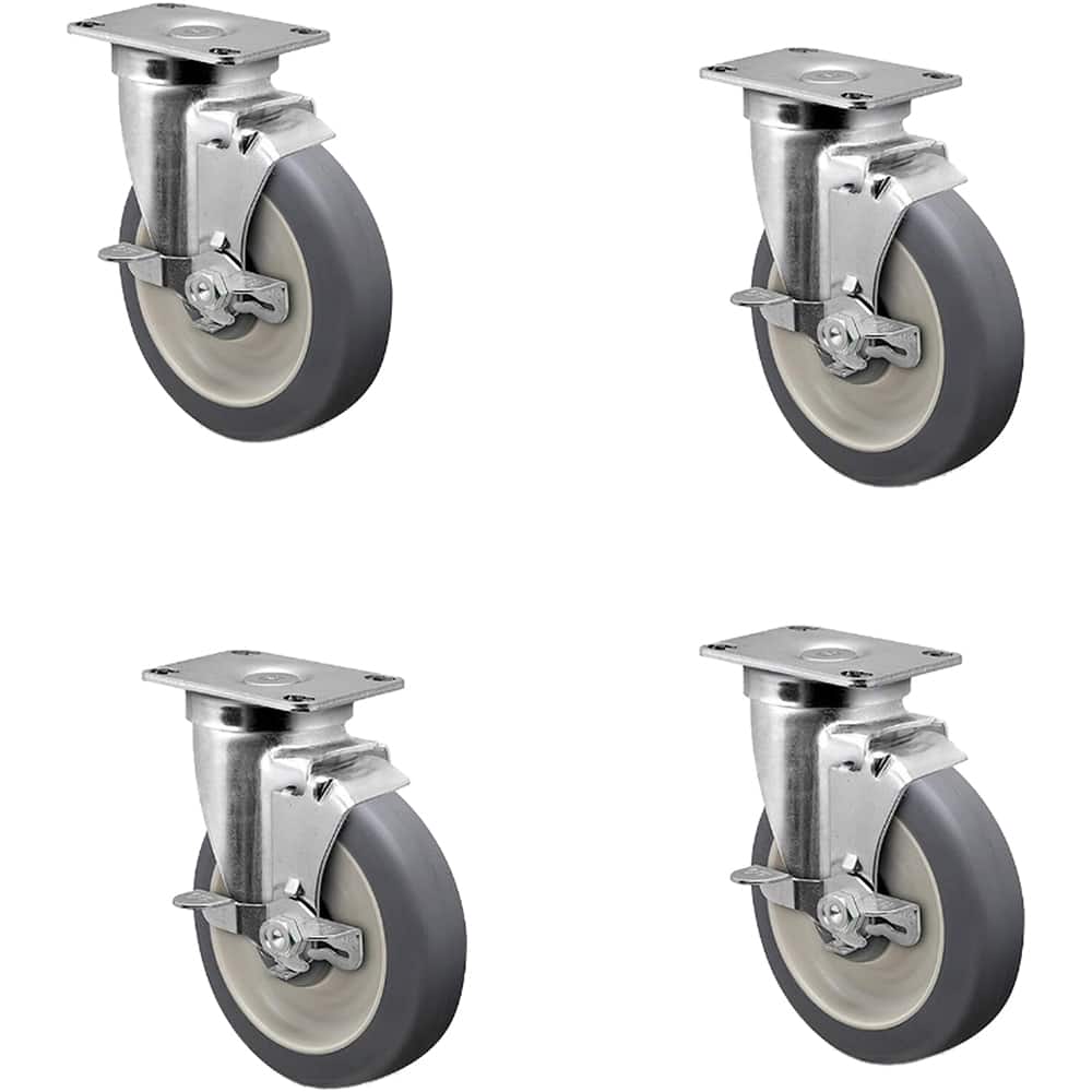 Linco CWL-0010621 Swivel Top Plate Caster: Polyurethane, 5" Wheel Dia, 1-1/4" Wheel Width, 1,200 lb Capacity, 6-1/4" OAH 