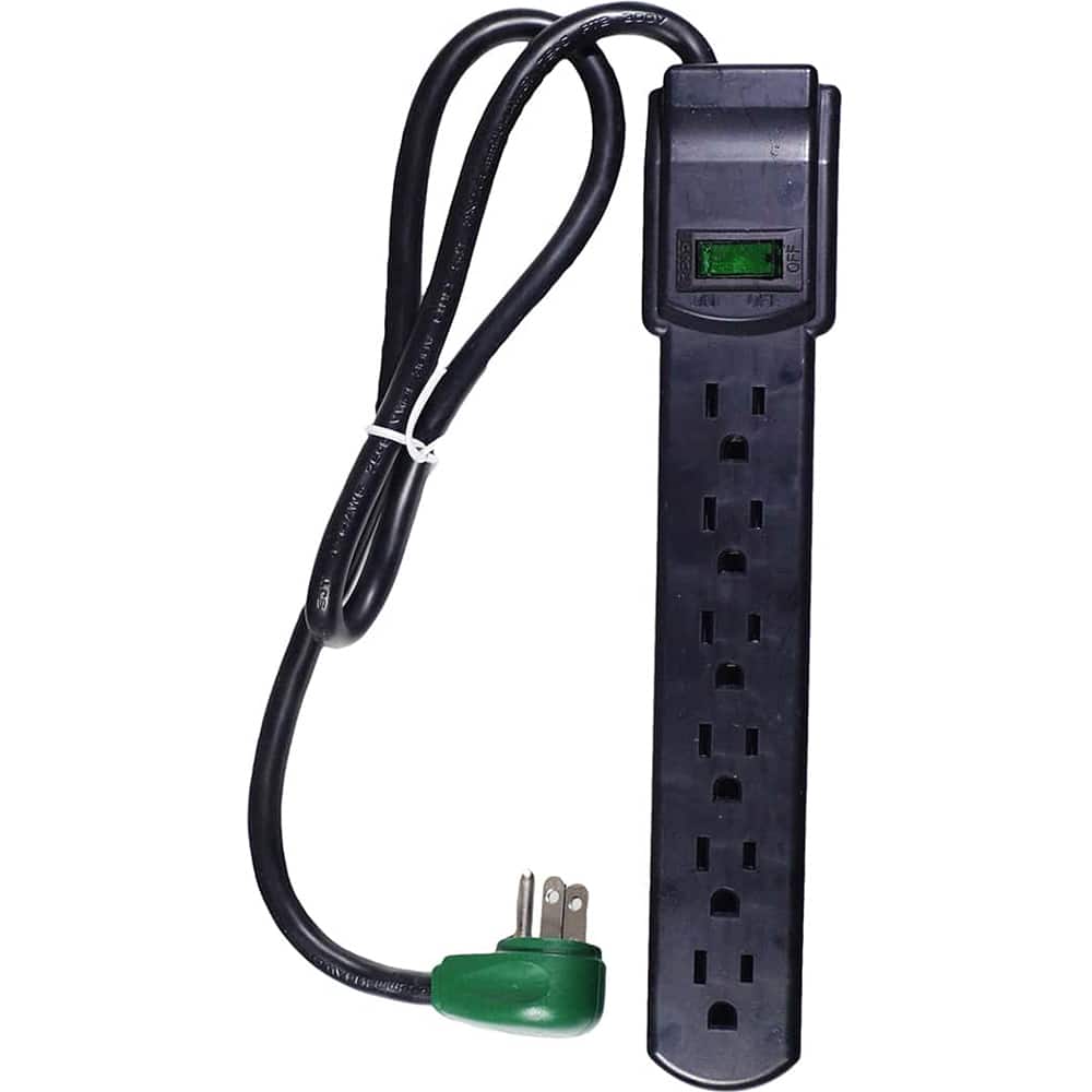 GoGreen Power GG-16106MSBK Power Outlet Strips; Amperage: 15.0 ; Voltage: 125V ; Voltage: 125V ; Cord Length: 6ft ; Material: Plastic ; Number Of Outlets: 6 