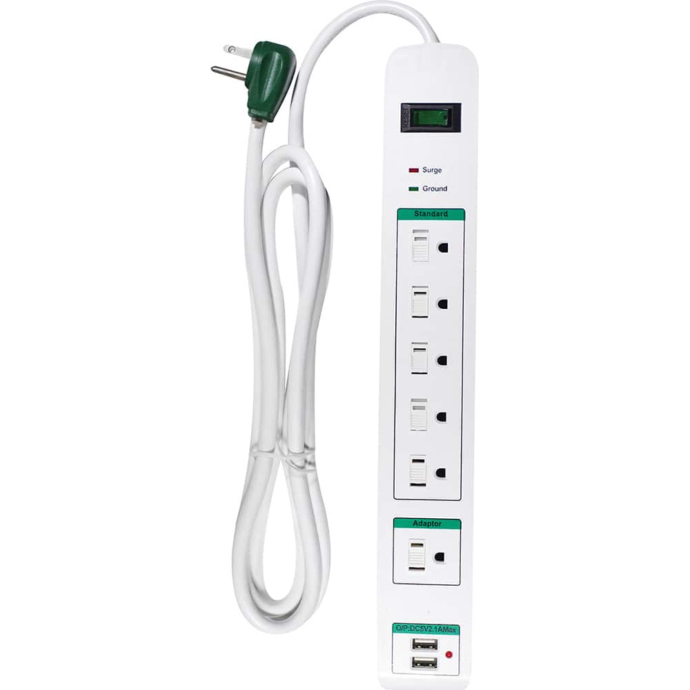 GoGreen Power GG-16326USB Power Outlet Strips; Amperage: 15.0 ; Voltage: 125V ; Voltage: 125V ; Cord Length: 6ft ; Material: Plastic ; Number Of Outlets: 6 