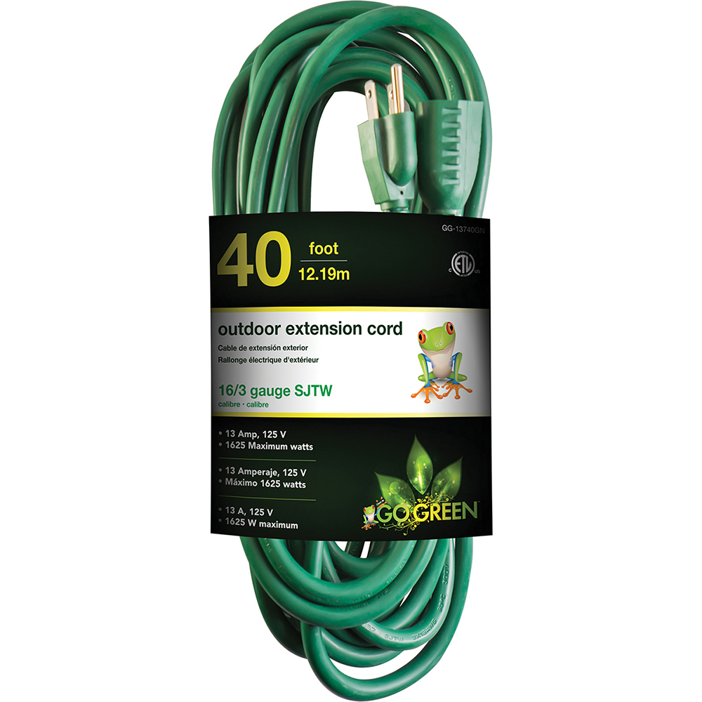 GoGreen Power Power Cords Cord Type Extension Cord Overall Length Feet 40 Cord Color Green Amperage 15  Part GG13740GN
