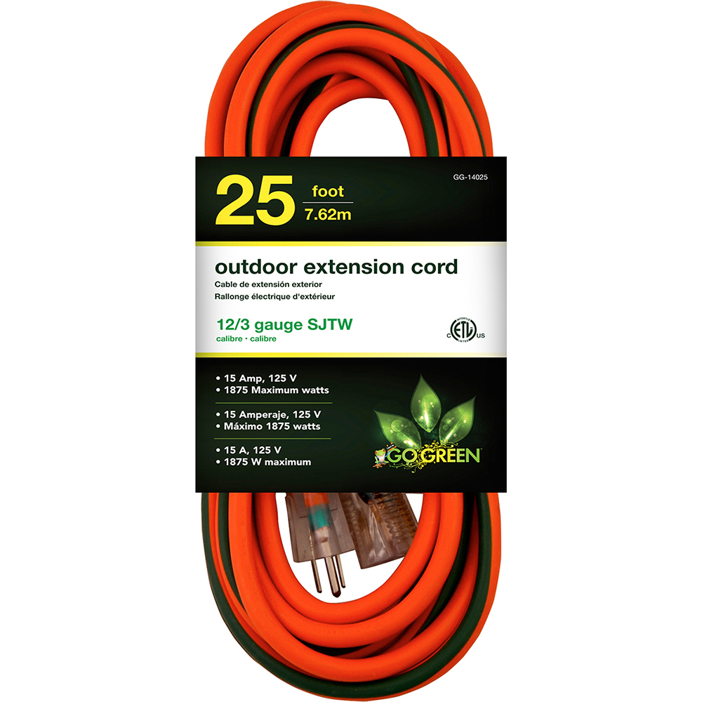 GoGreen Power Power Cords Cord Type Extension Cord Overall Length Feet 25 Cord Color Black Amperage 15  Part GG14025