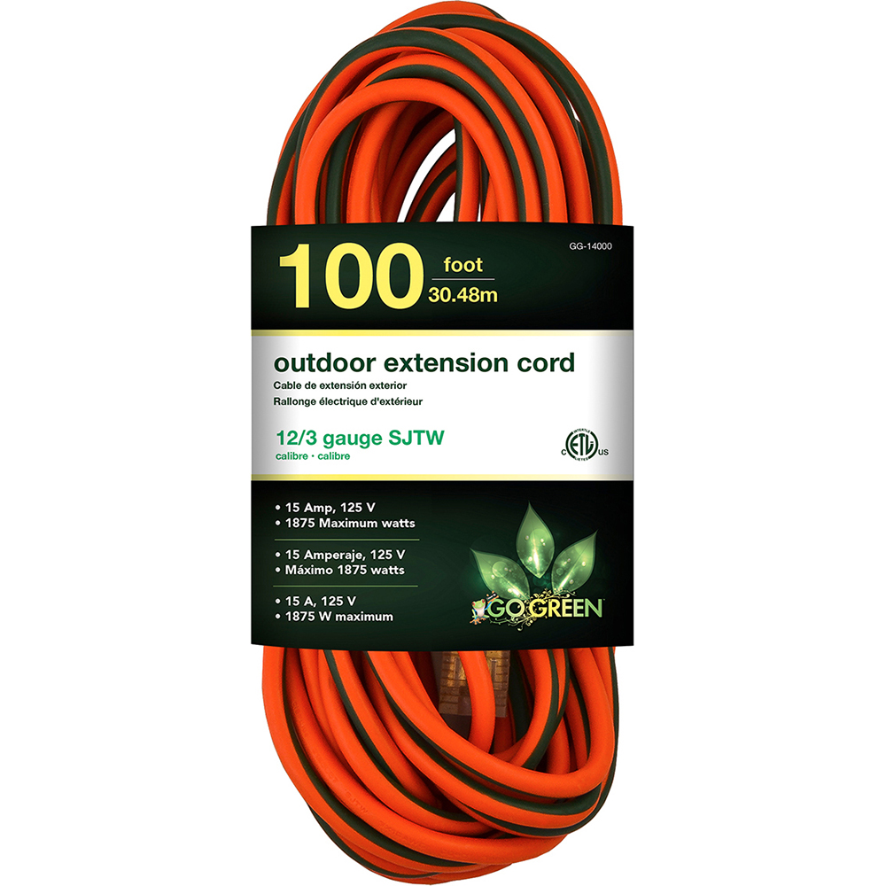 GoGreen Power Power Cords Cord Type Extension Cord Overall Length Feet 100 Cord Color Orange Amperage 15  Part GG14000