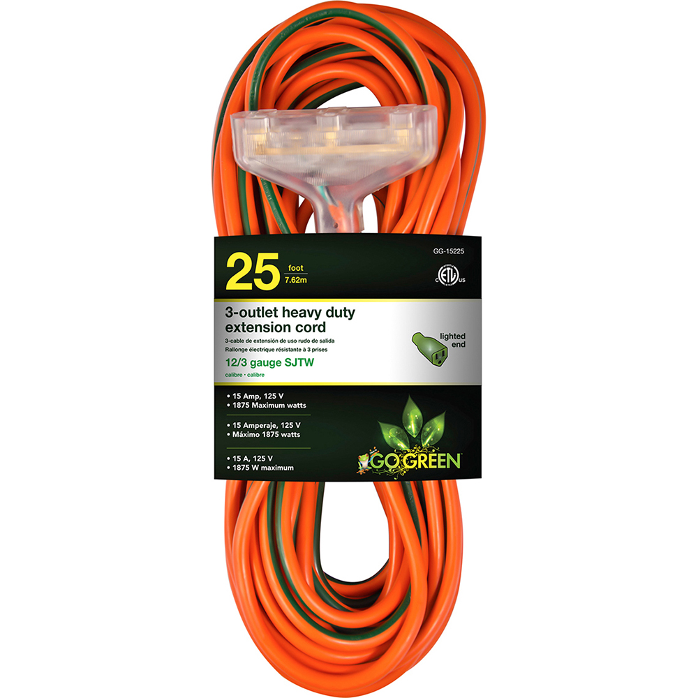 GoGreen Power Power Cords Cord Type Extension Cord Overall Length Feet 25 Cord Color Orange Amperage 15  Part GG15225