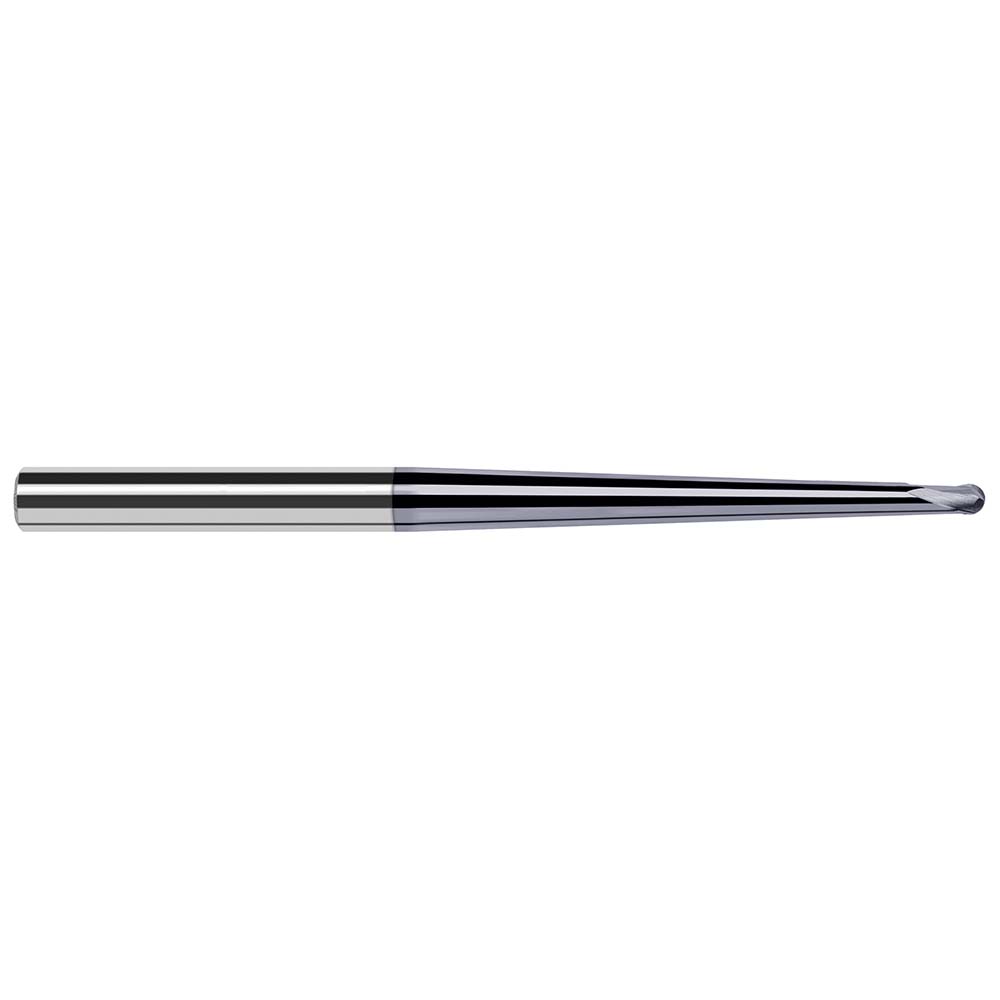 Harvey Tool Ball End Mill: 1/4" Dia, 0.2000" LOC, 2 Flute, Solid Carbide - 2-1/2" OAL, 5/16" Shank Dia, 35 deg Helix, AlTiN Nano Finish, Single End