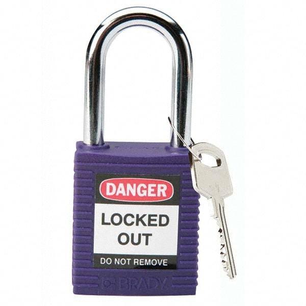 Lockout Padlock: Keyed Different, Key Retaining, Nylon, Nylon Shackle, Purple