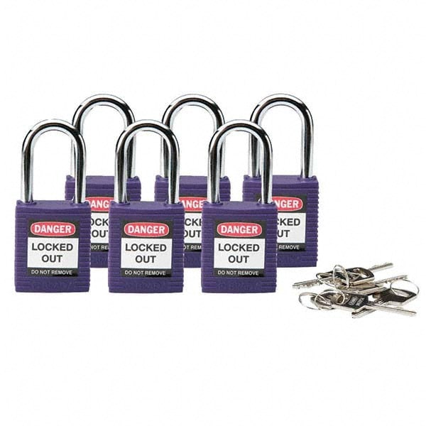 Lockout Padlock: Keyed Different, Key Retaining, Nylon, Nylon Shackle, Purple