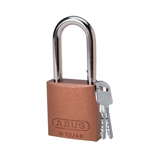 Lockout Padlock: Keyed Different, Aluminum, Aluminum Shackle, Brown