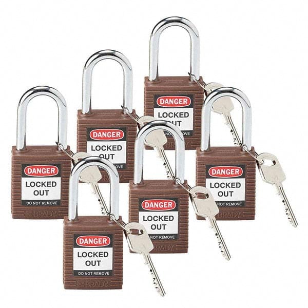 Lockout Padlock: Keyed Different, Key Retaining, Nylon, Nylon Shackle, Brown