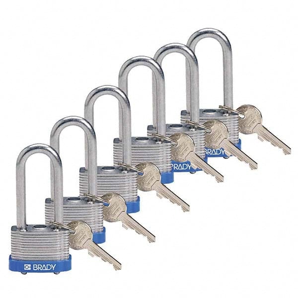 Lockout Padlock: Keyed Alike, Key Retaining, Steel, 2" High, Steel Shackle, Blue