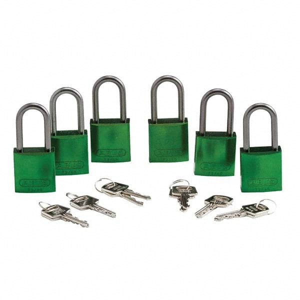 Lockout Padlock: Keyed Alike, Aluminum, Aluminum Shackle, Green