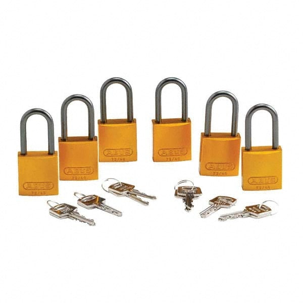 Lockout Padlock: Keyed Alike, Aluminum, Aluminum Shackle, Yellow