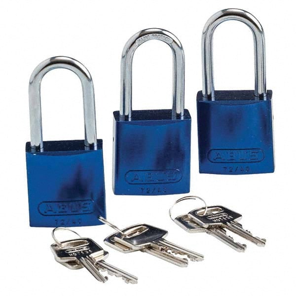 Lockout Padlock: Keyed Alike, Key Retaining, Aluminum, Aluminum Shackle, Blue