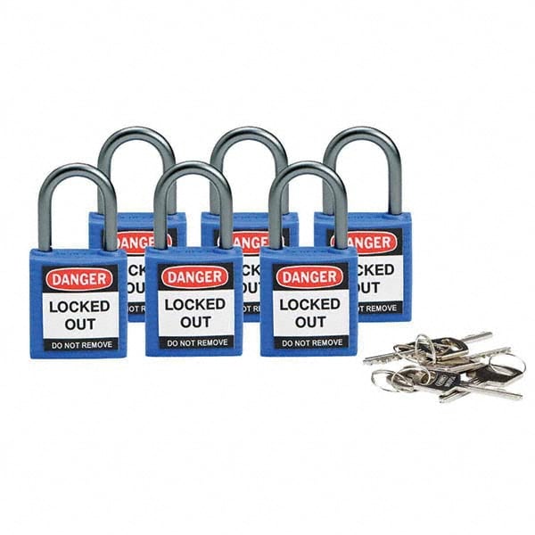 Lockout Padlock: Keyed Different, Key Retaining, Nylon, 1" High, Nylon Shackle, Blue