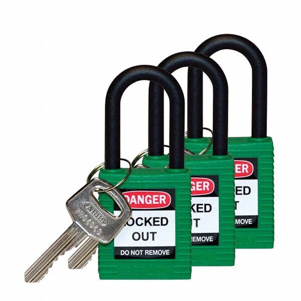 Lockout Padlock: Keyed Alike, Key Retaining, Nylon, Nylon Shackle, Green