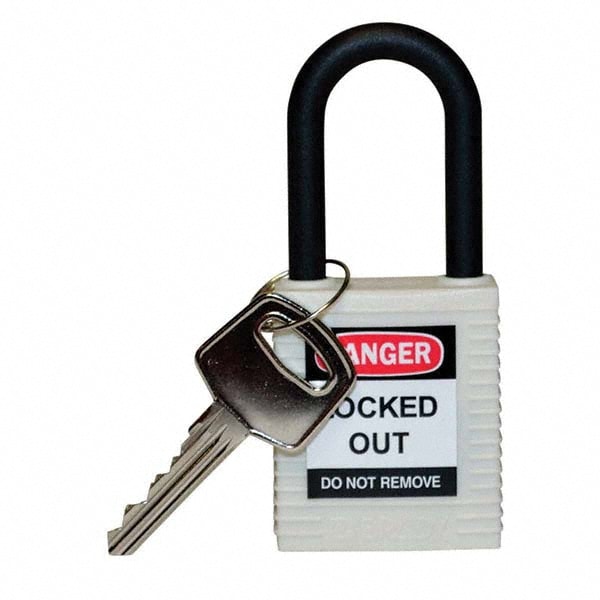 Lockout Padlock: Keyed Different, Key Retaining, Nylon, Nylon Shackle, White