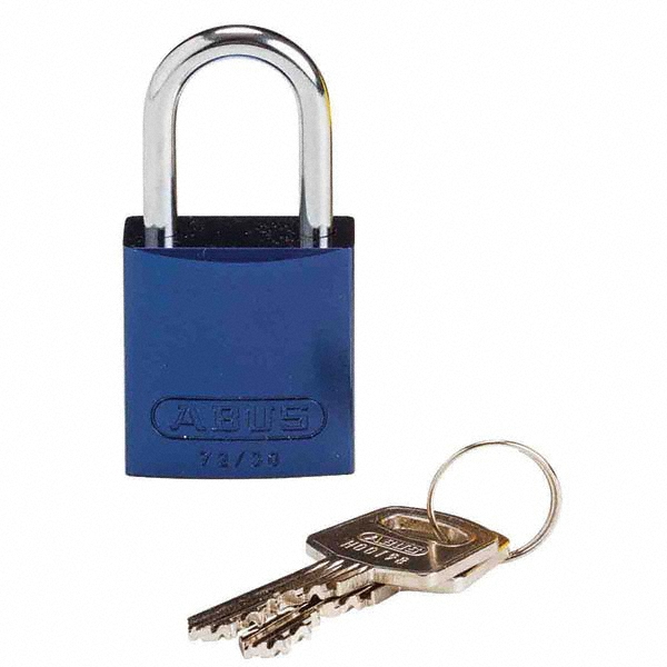 Lockout Padlock: Keyed Different, Key Retaining, Aluminum, 1" High, Aluminum Shackle, Blue