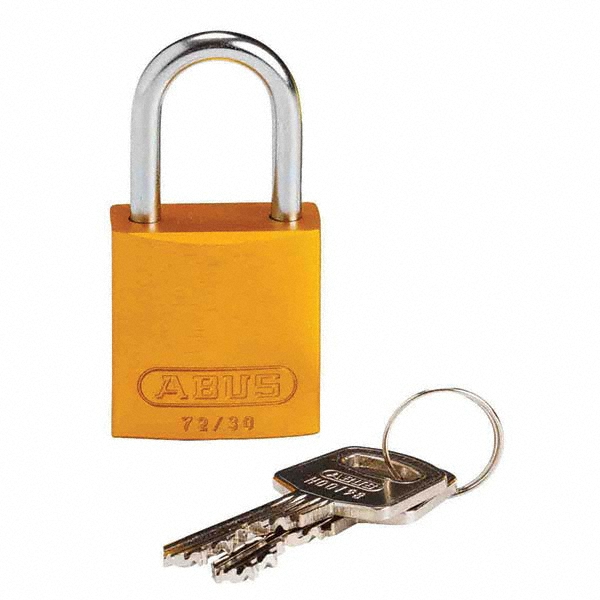 Lockout Padlock: Keyed Different, Key Retaining, Aluminum, 1" High, Aluminum Shackle, Yellow
