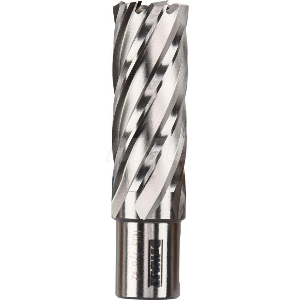 Annular Cutter: 7/8" Dia, 2" Depth of Cut, High Speed Steel - 3/4" Shank Dia, Weldon Shank, Bright/Uncoated